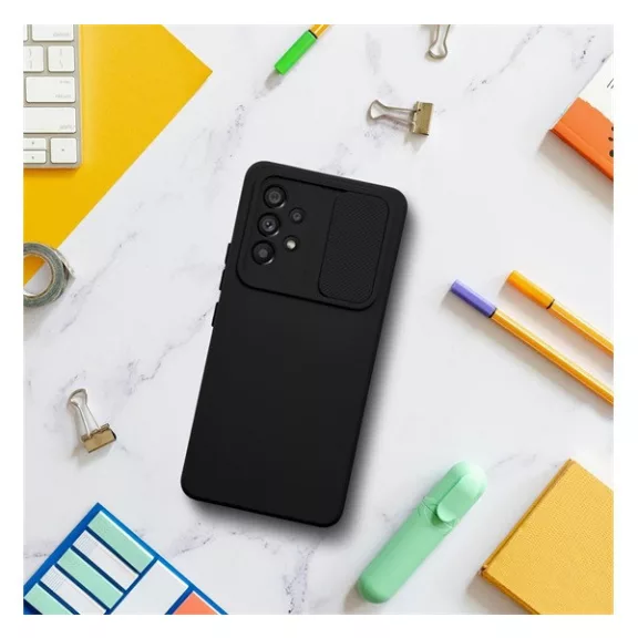 Slide Samsung Galaxy A15 5G, kameravédős szilikon tok, fekete