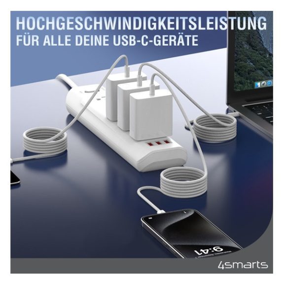 4smarts RollUp USB / USB-C mágnesesen feltekerhető töltő- és adatkábel, 1.5m, fehér