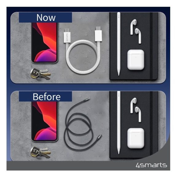 4smarts RollUp USB / USB-C mágnesesen feltekerhető töltő- és adatkábel, 1.5m, fehér