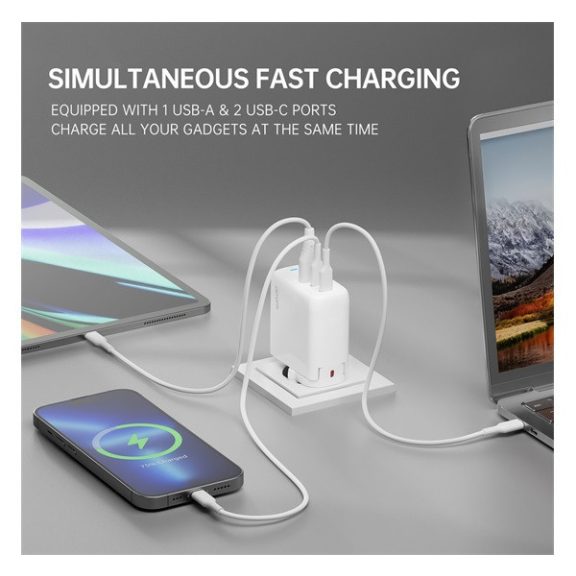 4smarts GaN Flex töltő adapter 2xUSB-C + 1 USB-A, 65W, fehér