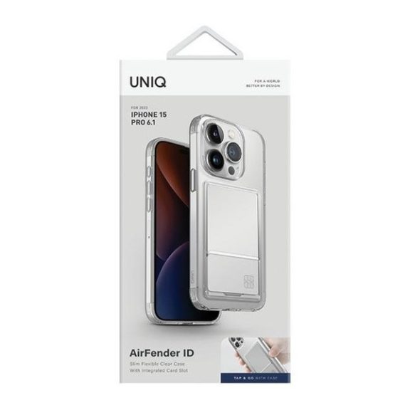 Uniq Air Fender Apple iPhone 15 Pro kártyatartós tok, átlátszó
