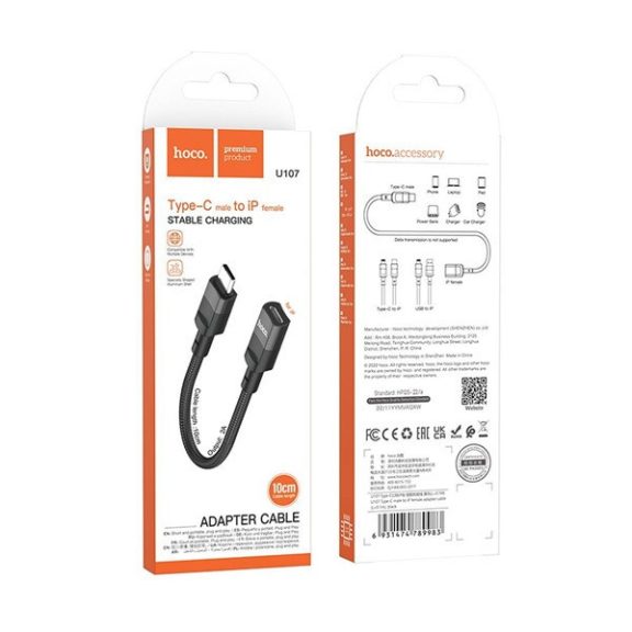 Hoco U107 USB-C - Lightning átalakító 10cm, fekete