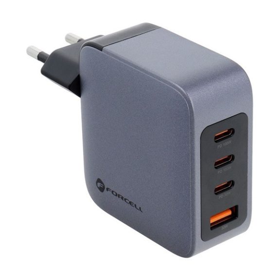 Forcell hálózati gyorstöltő 3xUSB-C + USB-A, PD + QC 4.0, 4A, 100W, kék