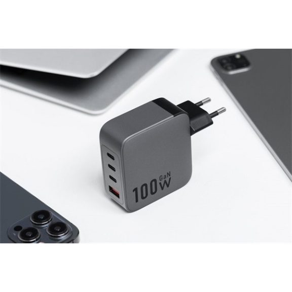 Forcell hálózati gyorstöltő 3xUSB-C + USB-A, PD + QC 4.0, 4A, 100W, kék
