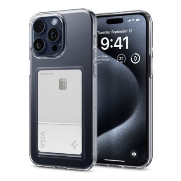   Spigen Crystal Slot Apple iPhone 15 Pro tok kártyatartóval, Crystal Clear, átlátszó
