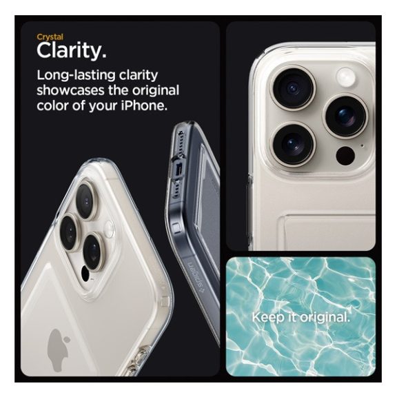 Spigen Crystal Slot Apple iPhone 15 Pro tok kártyatartóval, Crystal Clear, átlátszó