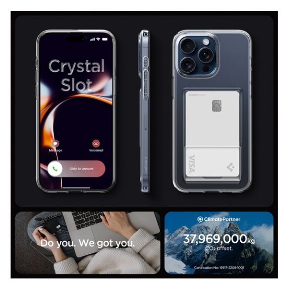 Spigen Crystal Slot Apple iPhone 15 Pro tok kártyatartóval, Crystal Clear, átlátszó