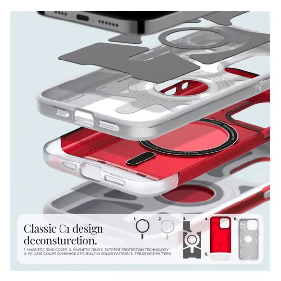 Spigen Classic C1 MagFit Apple iPhone 15 Pro tok, MagSafe, piros