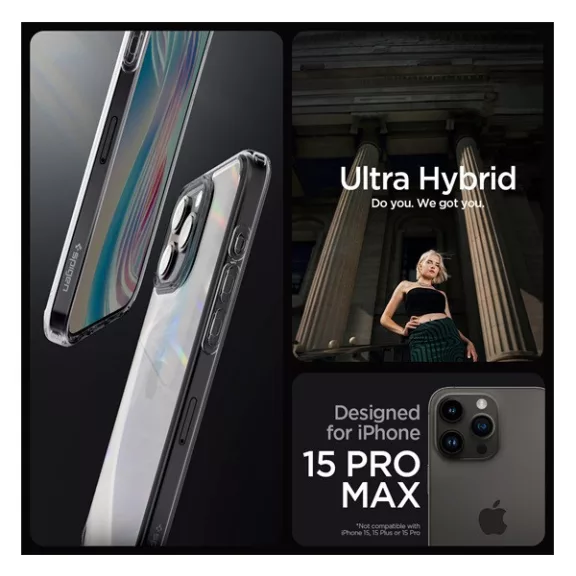 Spigen Ultra Hybrid Apple iPhone 15 Pro Max tok, Space Crystal, átlátszó-szürke, fekete-átlátszó