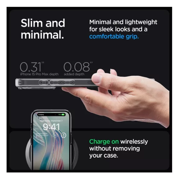 Spigen Ultra Hybrid Apple iPhone 15 Pro Max tok, Space Crystal, átlátszó-szürke, fekete-átlátszó