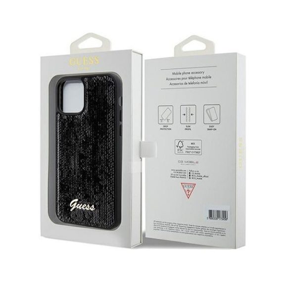 Guess Sequin Script Logo iPhone 12/12 Pro tok, fekete