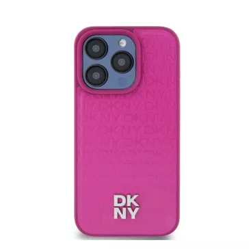   DKNY PU Leather Repeat Pattern Stack Logo Apple iPhone 15 Pro Magsafe tok, rózsaszín
