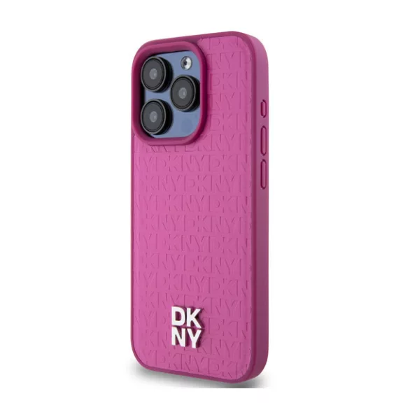 DKNY PU Leather Repeat Pattern Stack Logo Apple iPhone 15 Pro Magsafe tok, rózsaszín