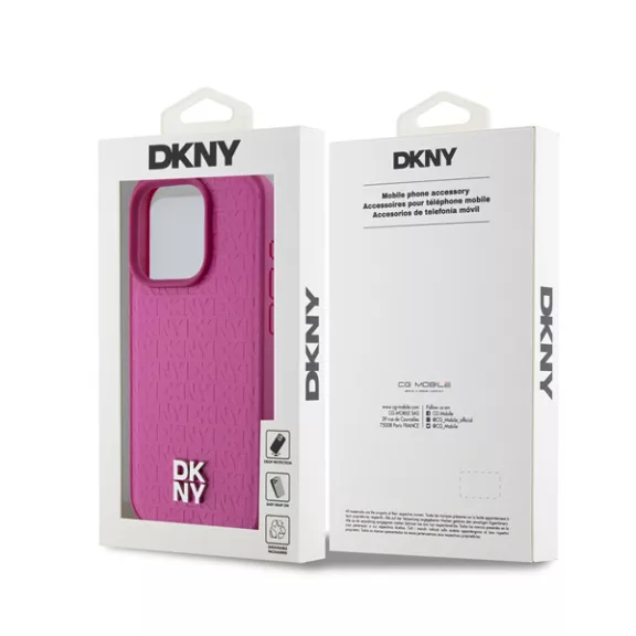 DKNY PU Leather Repeat Pattern Stack Logo Apple iPhone 15 Pro Magsafe tok, rózsaszín
