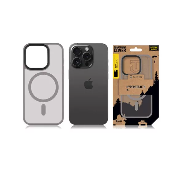 Tactical MagForce Hyperstealth Apple iPhone 15 Pro Magsafe hátlap tok, áttetsző/világosszürke