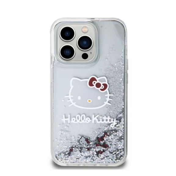 Hello Kitty Liquid Glitter Electroplating Head Logo Apple iPhone 15 Pro hátlap tok, átlátszó
