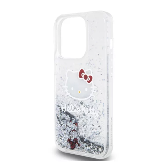 Hello Kitty Liquid Glitter Electroplating Head Logo Apple iPhone 15 Pro hátlap tok, átlátszó