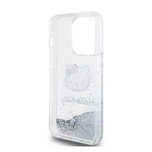 Hello Kitty Liquid Glitter Electroplating Head Logo Apple iPhone 15 Pro hátlap tok, átlátszó