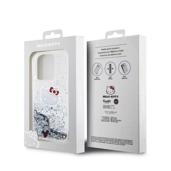 Hello Kitty Liquid Glitter Electroplating Head Logo Apple iPhone 15 Pro hátlap tok, átlátszó