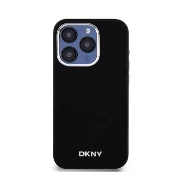   DKNY Liquid Silicone Silver Metal Logo Magsafe iPhone 15 Pro hátlap tok, fekete