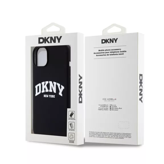 DKNY Liquid Silicone Arch Logo MagSafe iPhone 15 Plus hátlap tok, fekete