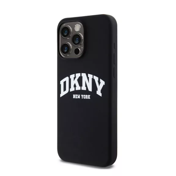 DKNY Liquid Silicone Arch Logo MagSafe iPhone 15 Pro Max hátlap tok, fekete