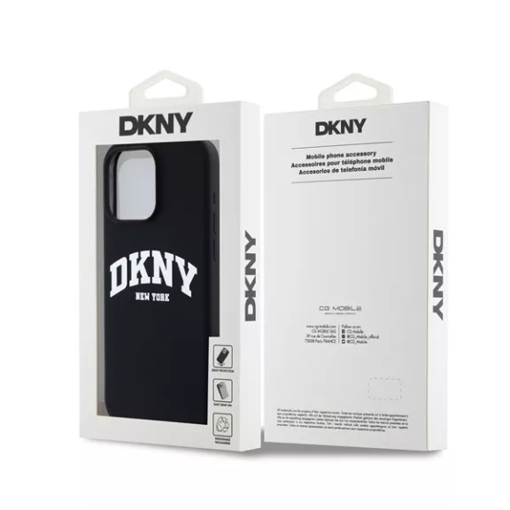 DKNY Liquid Silicone Arch Logo MagSafe iPhone 15 Pro Max hátlap tok, fekete