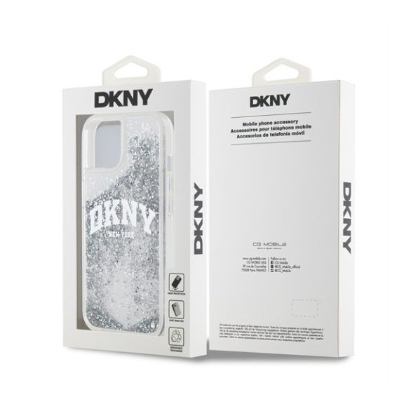 DKNY Liquid Glitter Arch Logo iPhone 15 hátlap tok, átlátszó