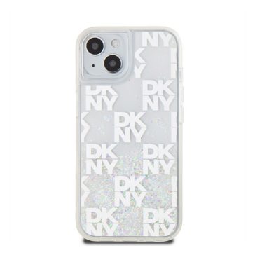   DKNY Liquid Glitter Checkered Pattern iPhone 15 hátlap tok, átlátszó