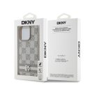 DKNY PU Leather Checkered Pattern and Stripe iPhone 13 Pro hátlap tok, bézs