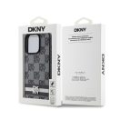 DKNY PU Leather Checkered Pattern and Stripe iPhone 13 Pro Max hátlap tok, fekete