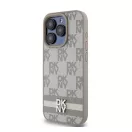 DKNY PU Leather Checkered Pattern and Stripe iPhone 14 Pro hátlap tok, bézs
