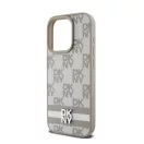 DKNY PU Leather Checkered Pattern and Stripe iPhone 14 Pro hátlap tok, bézs
