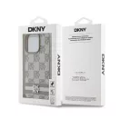 DKNY PU Leather Checkered Pattern and Stripe iPhone 14 Pro hátlap tok, bézs