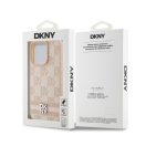 DKNY PU Leather Checkered Pattern and Stripe iPhone 14 Pro hátlap tok, rózsaszín