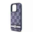 DKNY PU Leather Checkered Pattern and Stripe iPhone 15 Pro Max hátlap tok, kék