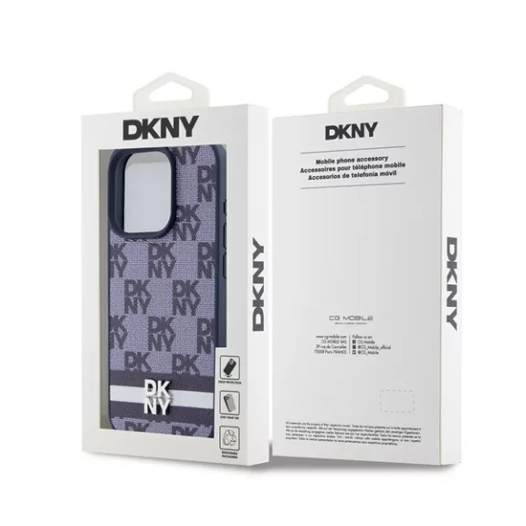 DKNY PU Leather Checkered Pattern and Stripe iPhone 15 Pro Max hátlap tok, kék