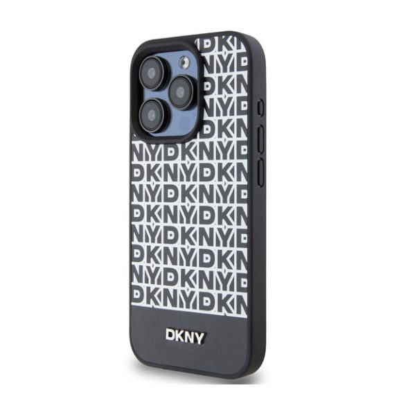 DKNY PU Leather Repeat Pattern Bottom Stripe iPhone 13 Pro hátlap tok, fekete