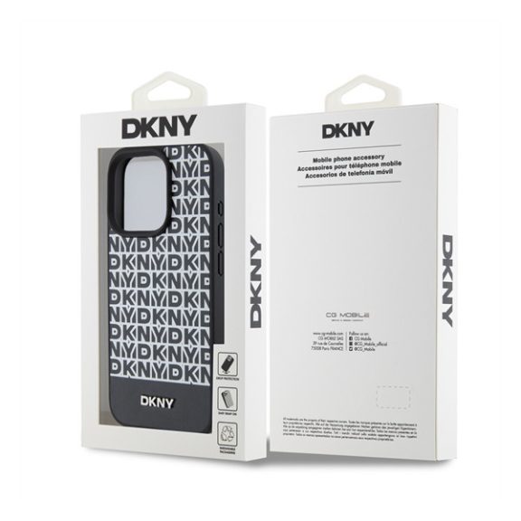 DKNY PU Leather Repeat Pattern Bottom Stripe iPhone 13 Pro hátlap tok, fekete