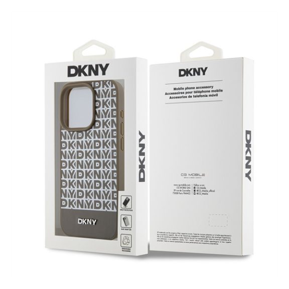 DKNY PU Leather Repeat Pattern Bottom Stripe iPhone 13 Pro hátlap tok, barna