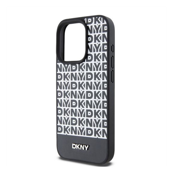 DKNY PU Leather Repeat Pattern Bottom Stripe iPhone 13 Pro Max hátlap tok, fekete