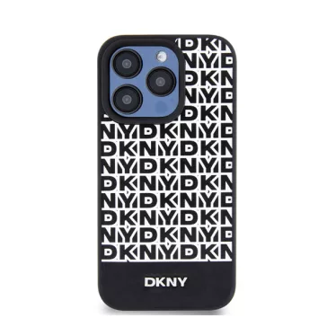   DKNY PU Leather Repeat Pattern Bottom Stripe iPhone 15 Pro Max hátlap tok, fekete
