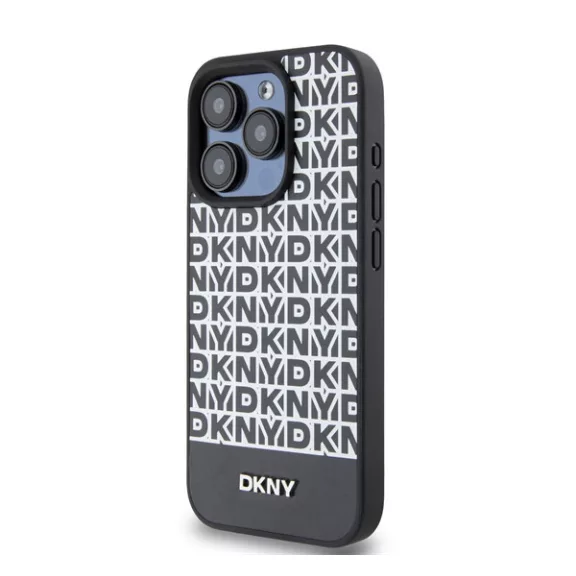 DKNY PU Leather Repeat Pattern Bottom Stripe iPhone 15 Pro Max hátlap tok, fekete