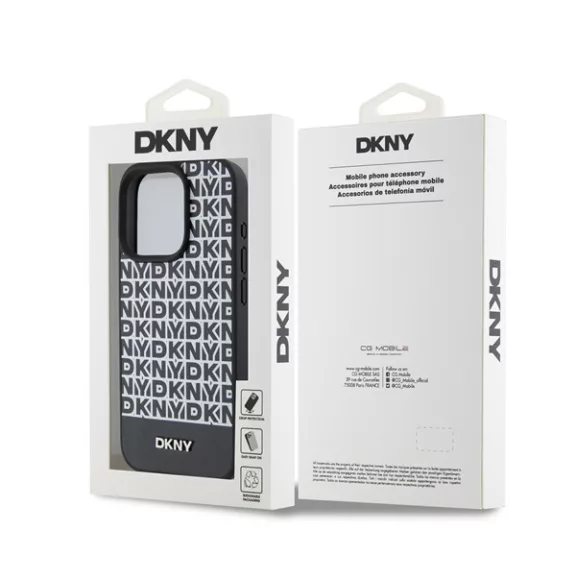 DKNY PU Leather Repeat Pattern Bottom Stripe iPhone 15 Pro Max hátlap tok, fekete