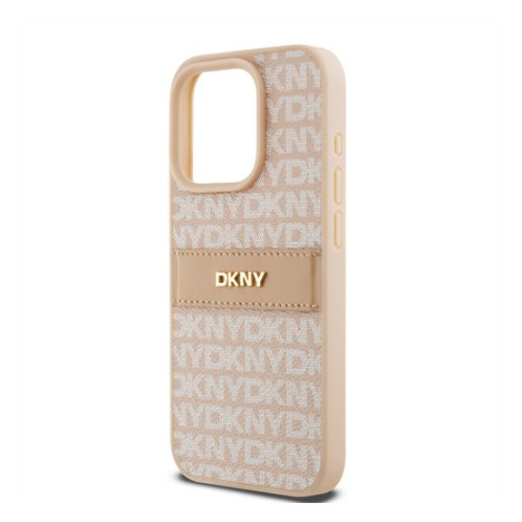 DKNY PU Leather Repeat Pattern Tonal Stripe iPhone 14 Pro Max hátlap tok, rózsaszín