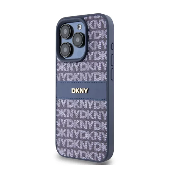 DKNY PU Leather Repeat Pattern Tonal Stripe iPhone 15 Pro Max hátlap tok, kék