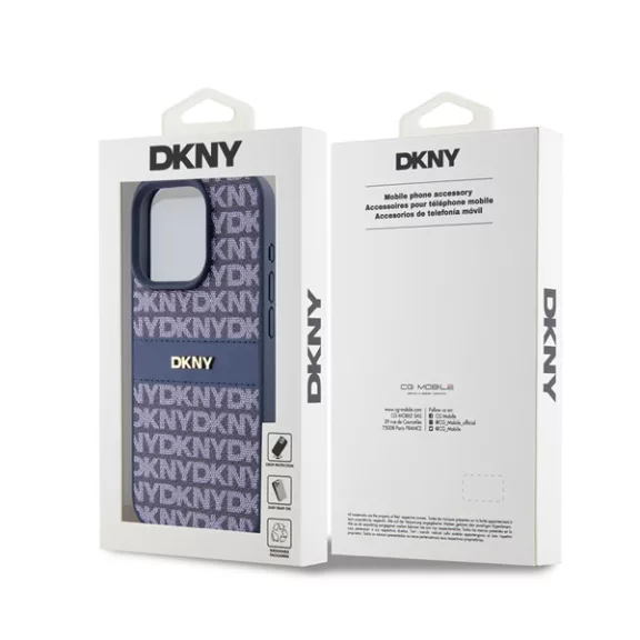 DKNY PU Leather Repeat Pattern Tonal Stripe iPhone 15 Pro Max hátlap tok, kék