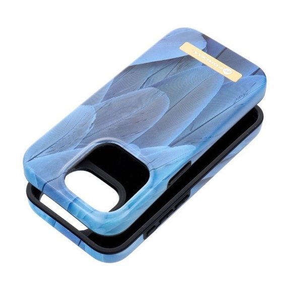 Forcell F-Protect Mirage Apple iPhone 15 Pro Magsafe kompatibilis hátlap tok, madártoll minta, kék