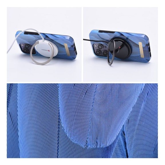 Forcell F-Protect Mirage Apple iPhone 15 Pro Magsafe kompatibilis hátlap tok, madártoll minta, kék