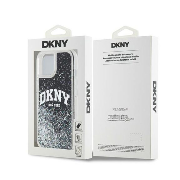 DKNY Liquid Glitter Big Logo Apple iPhone 15 Plus / 14 Plus hátlap tok, fekete, DKHCP15MLBNAEK